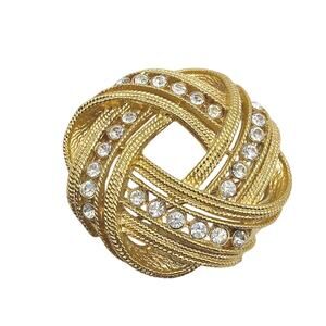Vintage Brooch Rhinestones knot Gold Tone